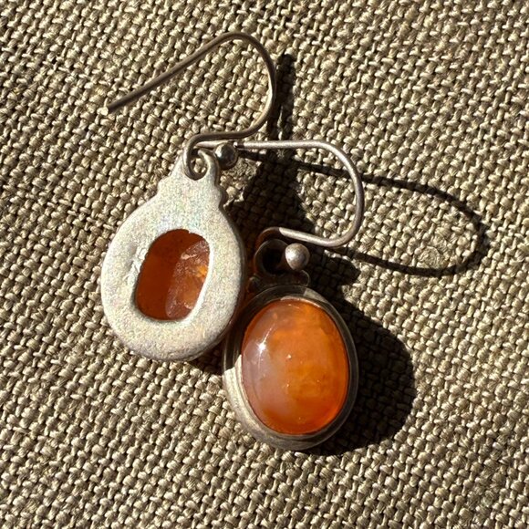 Vintage Sterling Silver & Orange Carnelian Pierced Earrings - Picture 4 of 5